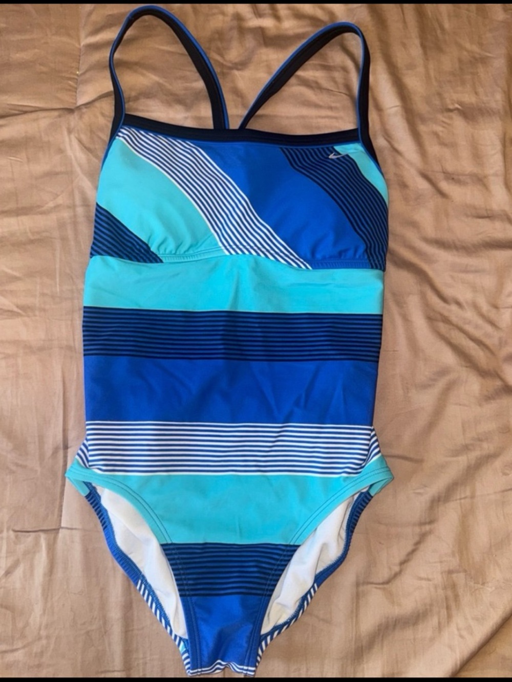 Women Blue Striped One-Piece Swimsuit -  Swim